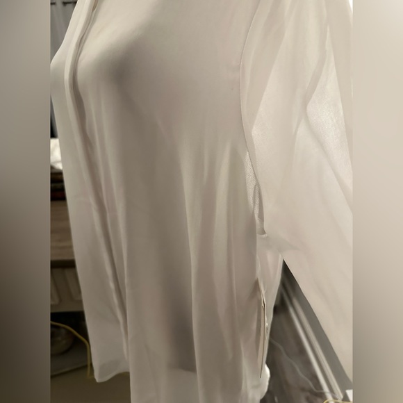 Halston Semi-Sheer White Drape Blouse — Size L/G - NWT - Picture 3 of 15